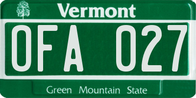 VT license plate OFA027