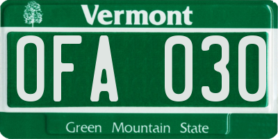 VT license plate OFA030