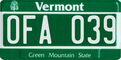VT license plate OFA039