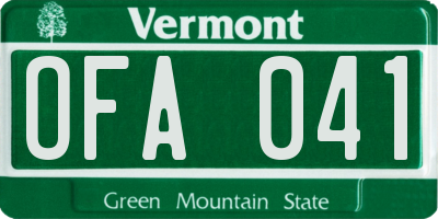 VT license plate OFA041