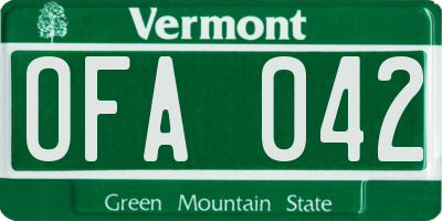 VT license plate OFA042
