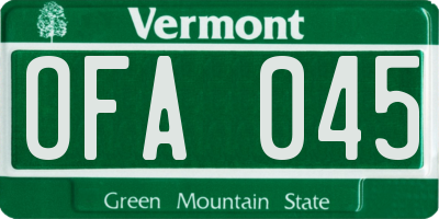 VT license plate OFA045