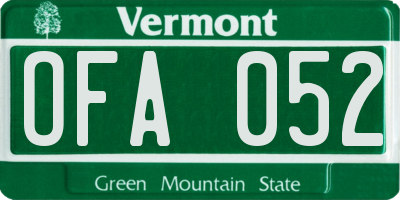VT license plate OFA052