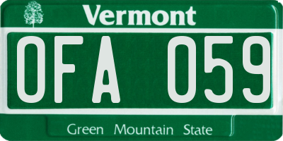 VT license plate OFA059