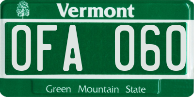 VT license plate OFA060