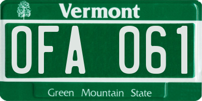VT license plate OFA061