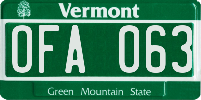 VT license plate OFA063