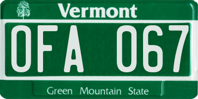 VT license plate OFA067