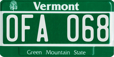 VT license plate OFA068