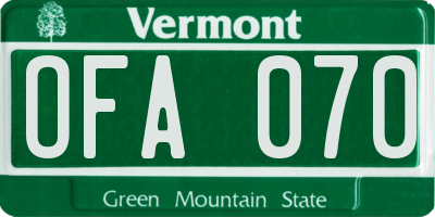VT license plate OFA070