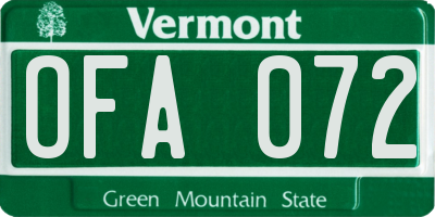 VT license plate OFA072