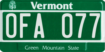 VT license plate OFA077