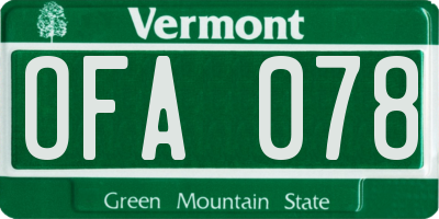 VT license plate OFA078