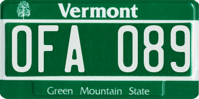 VT license plate OFA089