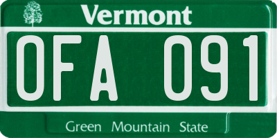 VT license plate OFA091
