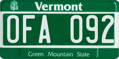 VT license plate OFA092