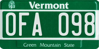 VT license plate OFA098