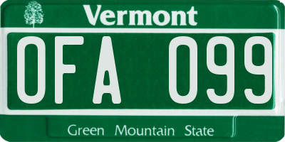 VT license plate OFA099