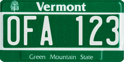 VT license plate OFA123