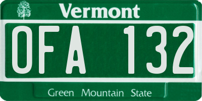 VT license plate OFA132