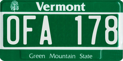 VT license plate OFA178