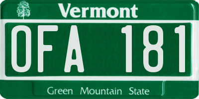 VT license plate OFA181