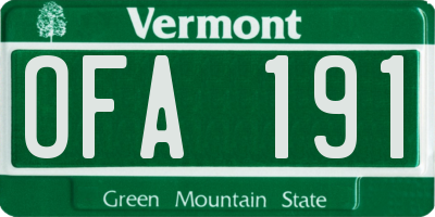 VT license plate OFA191