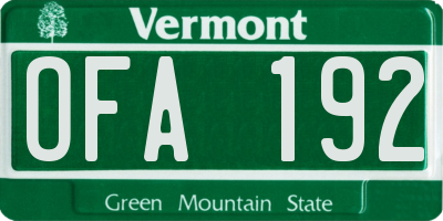 VT license plate OFA192
