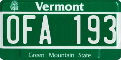 VT license plate OFA193