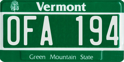 VT license plate OFA194