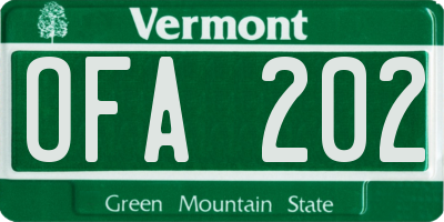 VT license plate OFA202