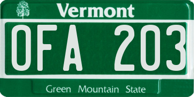 VT license plate OFA203