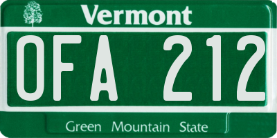 VT license plate OFA212
