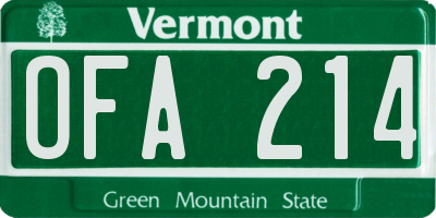 VT license plate OFA214
