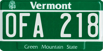 VT license plate OFA218