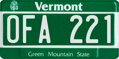 VT license plate OFA221
