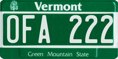 VT license plate OFA222