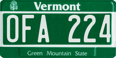 VT license plate OFA224