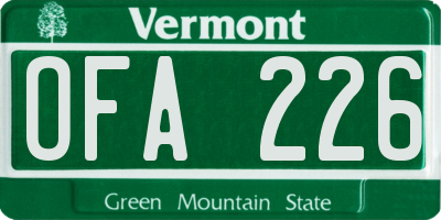 VT license plate OFA226
