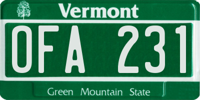 VT license plate OFA231