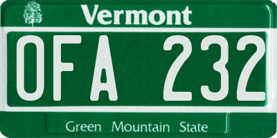 VT license plate OFA232