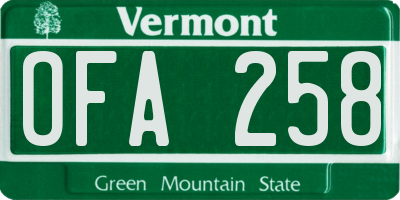 VT license plate OFA258