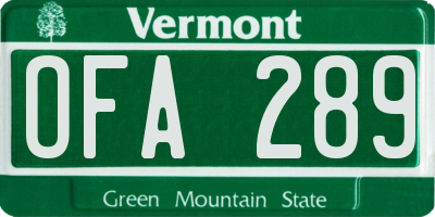 VT license plate OFA289