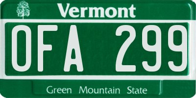 VT license plate OFA299