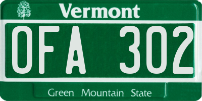 VT license plate OFA302