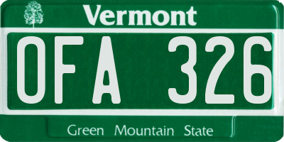 VT license plate OFA326