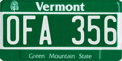 VT license plate OFA356