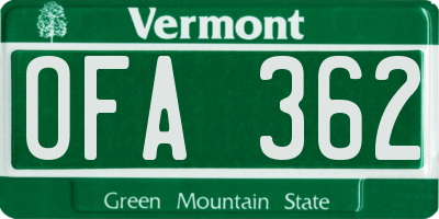 VT license plate OFA362