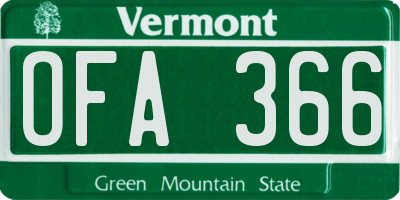 VT license plate OFA366