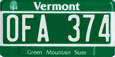 VT license plate OFA374